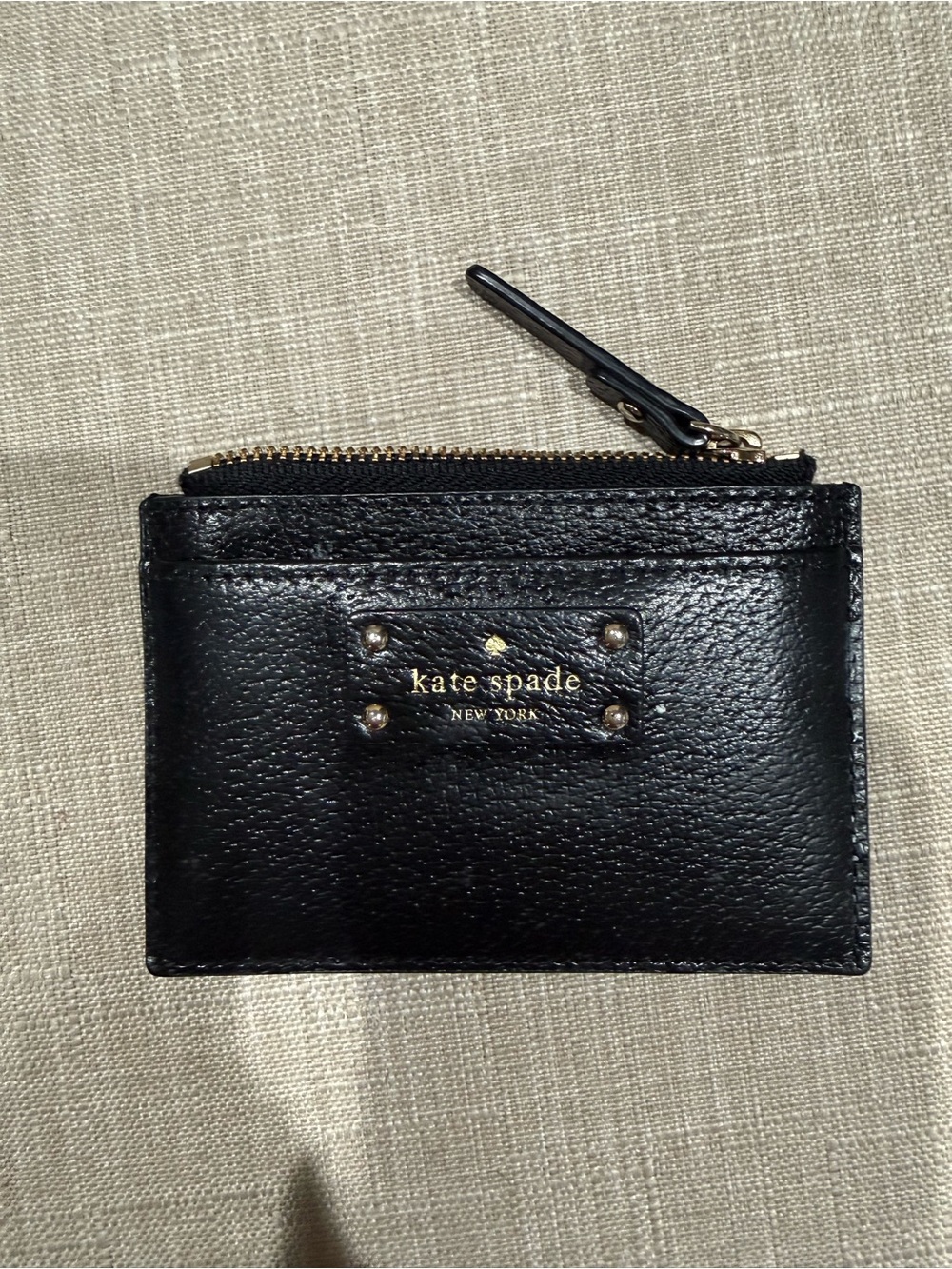 kate spade New York Black Leather Zip Card Case